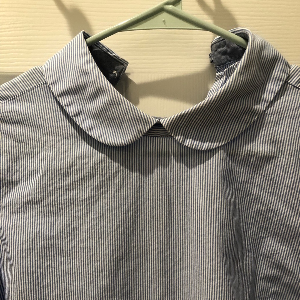 Brooks Brothers Blue /White Stripe Peter Pan Collar Cotton Short Sleeve Top Smal